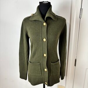 REISS Cat Cardigan Olive Green Military Style Button Up Sweater Size S NWOT